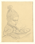 39661 Afbeelding van een etend kind met een muts op.